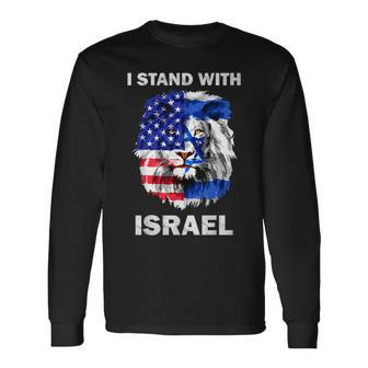 Israel And Usa Flag Lion I Stand With Israel Long Sleeve T-Shirt - Monsterry UK