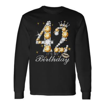 It's My 42Th Birthday Queen 42 Years Old Shoes Crown Diamond Long Sleeve T-Shirt - Thegiftio UK