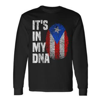 It's In My Dna Puerto Rico Flag Puerto Rican Fingerprint Long Sleeve T-Shirt | Mazezy