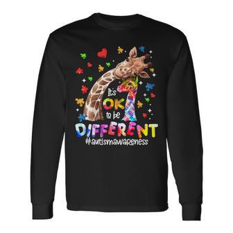 Its Ok To Be Different Autism Awareness Giraffe Long Sleeve T-Shirt | Mazezy