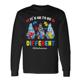 Its Ok To Be Different Gnomes Hold Puzzles Autism Awareness Long Sleeve T-Shirt - Monsterry