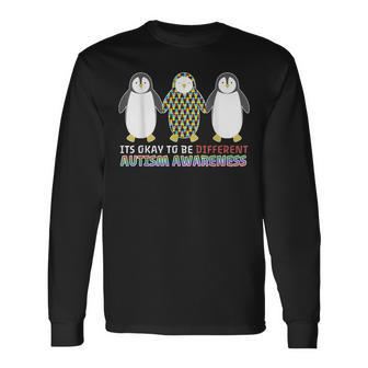 Its Ok To Be Different Penguin Cool Autism Awareness Long Sleeve T-Shirt - Monsterry