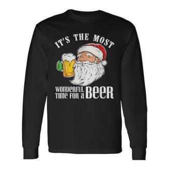 It's The Most Wonderful Time For A Beer Christmas Santa Long Sleeve T-Shirt - Monsterry UK