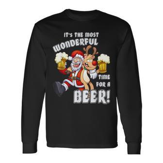 It's The Most Wonderful Time For A Beer Santa Xmas Long Sleeve T-Shirt - Thegiftio UK