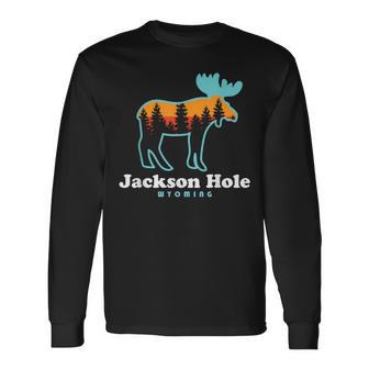 Jackson Hole Wyoming Moose Mountains Grand Tetons Long Sleeve T-Shirt - Monsterry