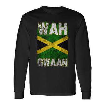 Jamaica Wah Gwaan Rasta Cool Distressed Jamaican Flag Long Sleeve T-Shirt - Monsterry DE