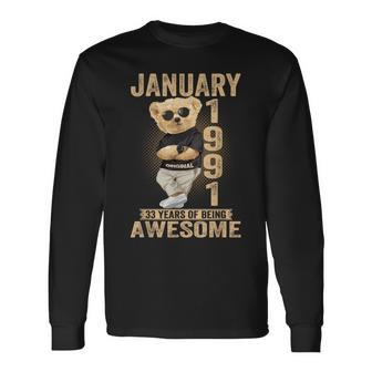January 1991 33Th Birthday 2024 33 Years Of Being Awesome Long Sleeve T-Shirt - Monsterry AU