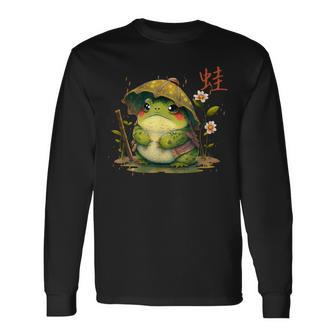 Japanese Cute Cottagecore Frog Grumpy Japanese Frog Long Sleeve T-Shirt - Thegiftio UK