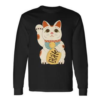 Japanese Lucky Cat Maneki Neko Japanese Fortune Neko Cat Long Sleeve T-Shirt - Monsterry AU