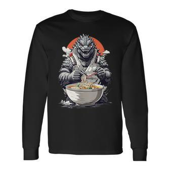 Japanese Monster Kaiju Eating Ramen Long Sleeve T-Shirt | Mazezy