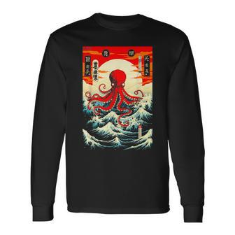 Japanese Octopus Waves Sun Japan Anime Travel Souvenir Long Sleeve T-Shirt | Mazezy