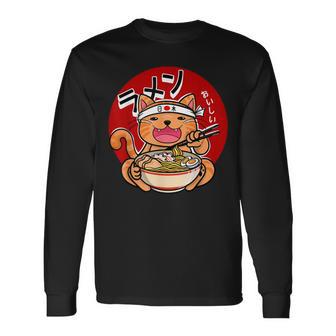 Japanese Ramen Noodles Anime Japan Cat Long Sleeve T-Shirt - Thegiftio