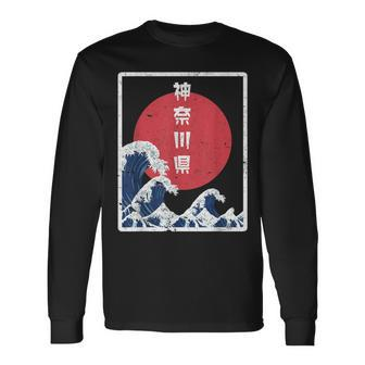 Japanese Retro Style Kanagawa The Great Wave Long Sleeve T-Shirt - Seseable