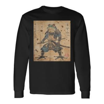 Japanese Samurai Frog In Ukiyo-E Woodblock Style Long Sleeve T-Shirt - Monsterry UK