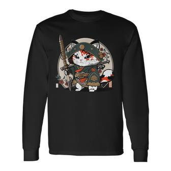 Japanese Samurai Ninja Cat Katana Japanese Style Long Sleeve T-Shirt - Thegiftio UK
