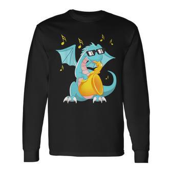 Jazz Music Lover Dragon With Saxophone Long Sleeve T-Shirt - Monsterry DE