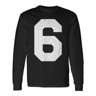 Jersey Uniform Number 6 Block Number Six Long Sleeve T-Shirt - Thegiftio UK