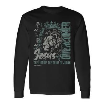 Jesus Is King Lion Of Judah Bible Faith Graphic Christian Long Sleeve T-Shirt | Mazezy