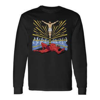 Jesus Wrestling Satan Long Sleeve T-Shirt - Seseable