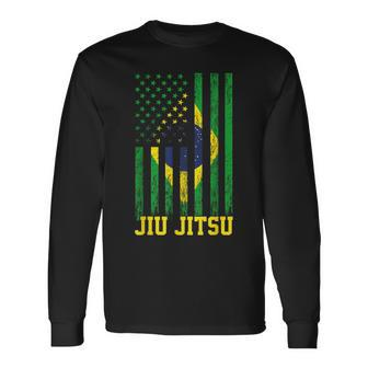 Jiu Jitsu Brazilian Bjj Brazil United States Flag Brazilian Long Sleeve T-Shirt - Monsterry AU