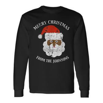 Johnson Family Last Name Surname Santa Merry Christmas Long Sleeve T-Shirt - Seseable