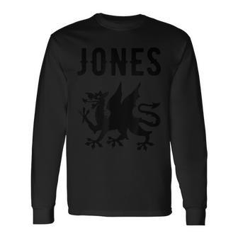 Jones Surname Welsh Family Name Wales Heraldic Dragon Long Sleeve T-Shirt - Seseable