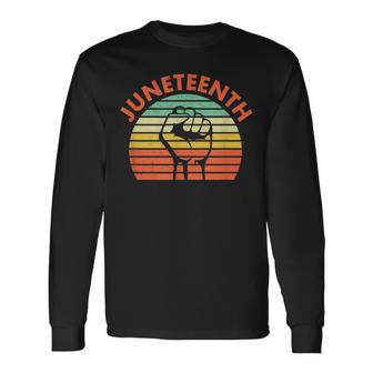 Junenth Raised Fist Vintage Striped Style Long Sleeve T-Shirt - Monsterry CA
