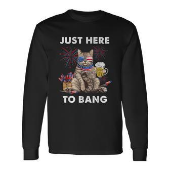 Just Here To Bang Usa Flag Beer 4Th Of July Cat Lover Long Sleeve T-Shirt - Monsterry UK