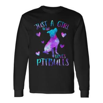 Just A Girl Who Loves Pitbulls Galaxy Space Pitbull Dog Mom Long Sleeve T-Shirt | Mazezy AU