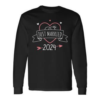 Just Married 2024 With Heart For Wedding And Honeymoon Long Sleeve T-Shirt - Monsterry