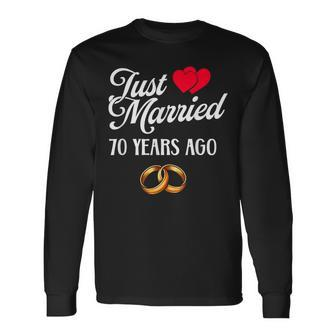 Just Married 70 Years Ago Couple 70Th Anniversary Long Sleeve T-Shirt | Mazezy AU
