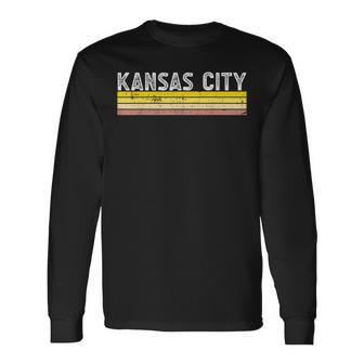 Kansas City Missouri Retro 3 Stripes Distressed Kansas City Long Sleeve T-Shirt | Mazezy AU