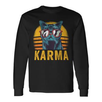 Karma Retro Sunset Cat Lover Cat Long Sleeve T-Shirt - Seseable