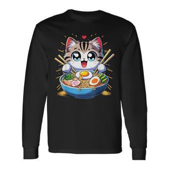 Kawaii Cat Japanese Anime Manga Cat Ramen Long Sleeve T-Shirt | Mazezy UK