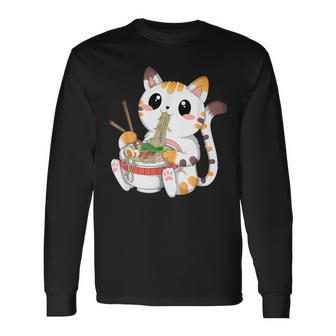 Kawaii Cat Ramen Noodles Anime Neko Japanese Manga Otaku Long Sleeve T-Shirt - Thegiftio UK