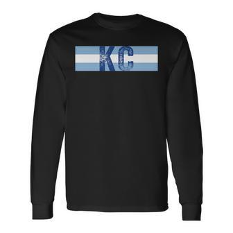Kc 2 Letters Kansas City Cool Kc Blue Stripes Kc Retro Cool Long Sleeve T-Shirt - Monsterry CA