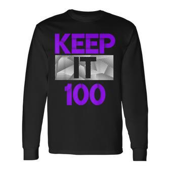 Keep It 100 Purple Color Graphic Long Sleeve T-Shirt - Monsterry CA