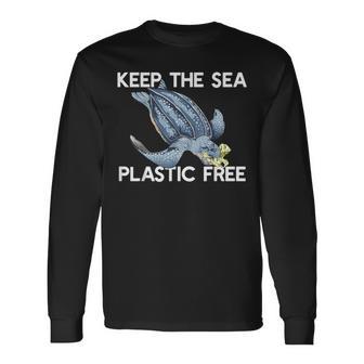 Keep The Sea Plastic Free Turtle With Bag Protect Ocean Meme Long Sleeve T-Shirt - Monsterry DE