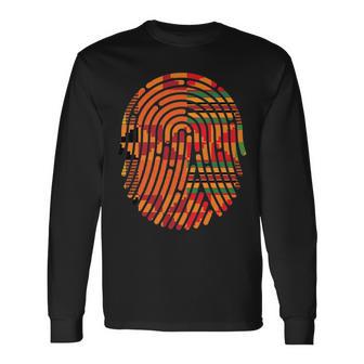 Kente Pattern African Ghana Style Fingerprint Black Pride Long Sleeve T-Shirt - Monsterry UK