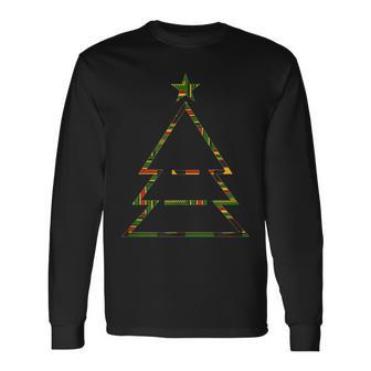 Kente Pattern Green Christmas Tree Xmas African Style Long Sleeve T-Shirt - Monsterry UK