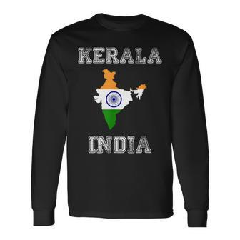 Kerala India Vintage India Flag Map Long Sleeve T-Shirt - Monsterry DE