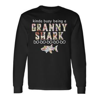 Kinda Busy Being A Granny Shark Long Sleeve T-Shirt | Mazezy