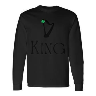 King Surname Irish Family Name Heraldic Celtic Harp Long Sleeve T-Shirt - Seseable