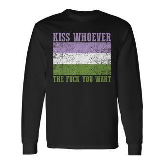 Kiss Whoever The F You Want Genderqueer Pride Flag Lgbtq Long Sleeve T-Shirt - Monsterry CA