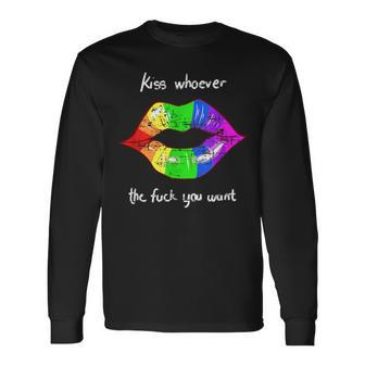 Kiss Whoever The Fuck You Want Vintage Lgbt Rainbow Long Sleeve T-Shirt - Monsterry AU