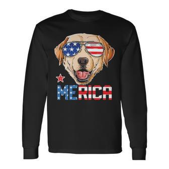 Labrador 4Th Of July Merica Men Usa American Flag Long Sleeve T-Shirt | Mazezy