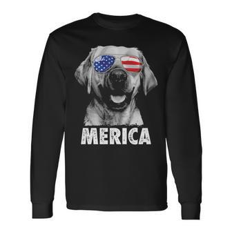 Labrador 4Th Of July Merica Sunglasses Men Usa American Flag Long Sleeve T-Shirt | Mazezy