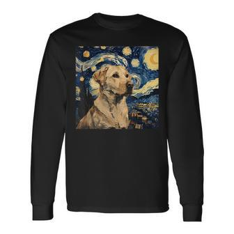 Labrador Retriever Dog Van Gogh Style Starry Night Long Sleeve T-Shirt - Seseable