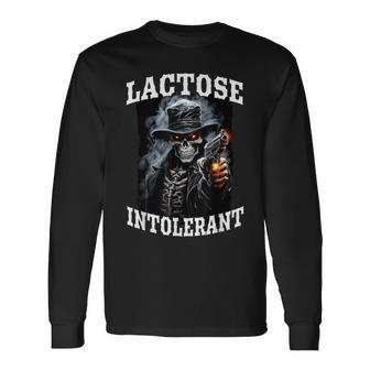Lactose Intolerant Cringe Skeleton Long Sleeve T-Shirt - Seseable
