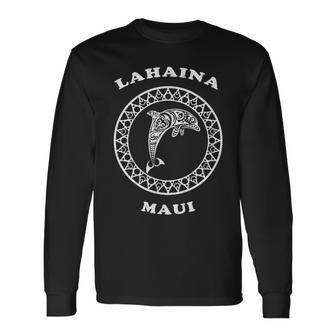 Lahaina Maui Vintage Tribal Dolphin Vacation Long Sleeve T-Shirt - Monsterry AU